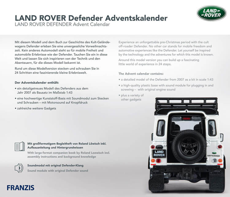 Land Rover Defender adventskalender achterkant